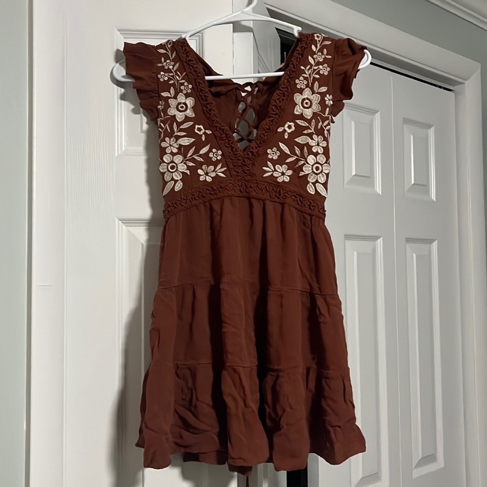 Brown lace up back dress